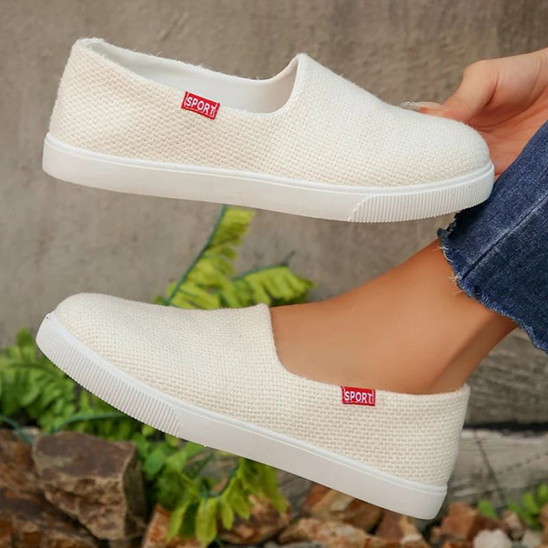 Zapatos Planos Beige de Punto | Transpirables | Sin Cordones | Talla Grande