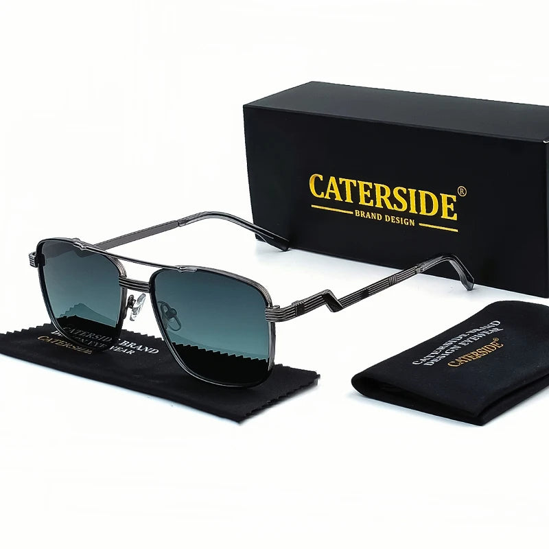 Gafas de Sol CATERSIDE Polarizadas | Lentes Planas y Doble Puente | Montura Metal | UV400