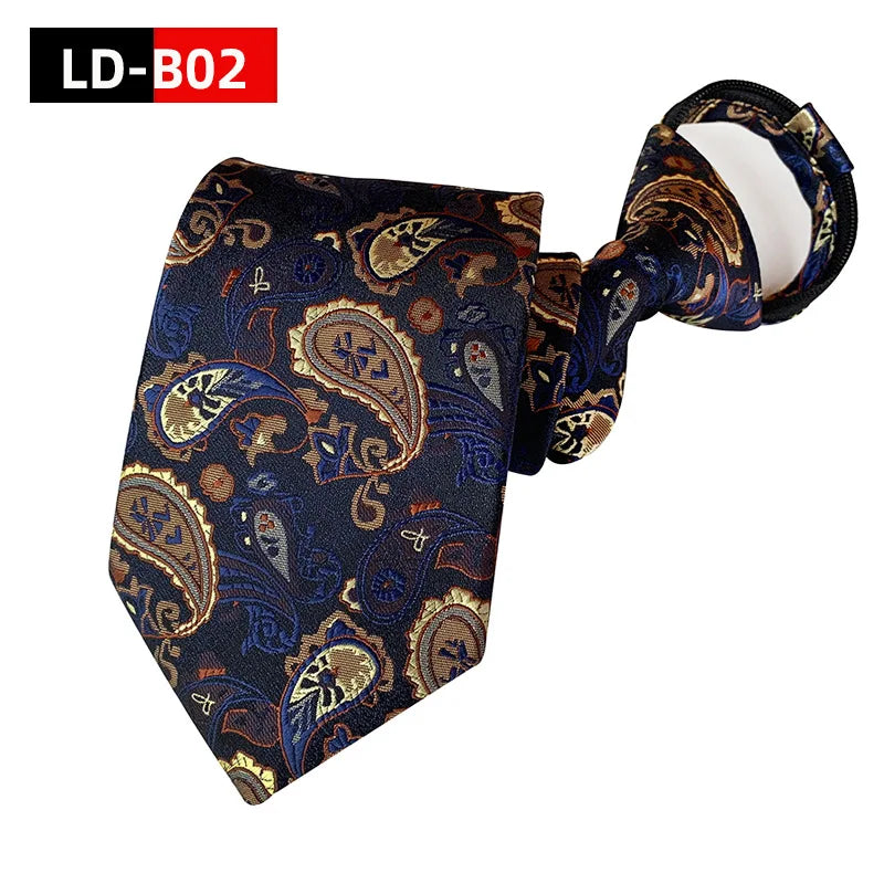 Corbata Preatada con Cremallera Paisley Rayas Cuadros Clásica de Negocios
