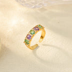 Anillo Ticotrendy Lujo | Circón Arcoíris | Abierto Acero Oro | Joyería Moda