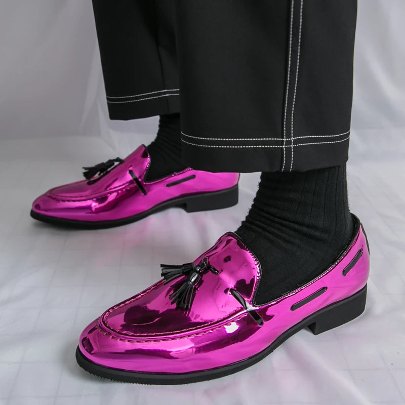 Zapatos Hombre Charol Morados Lujo Boda Fiesta Punta Puntiaguda | Talla 47
