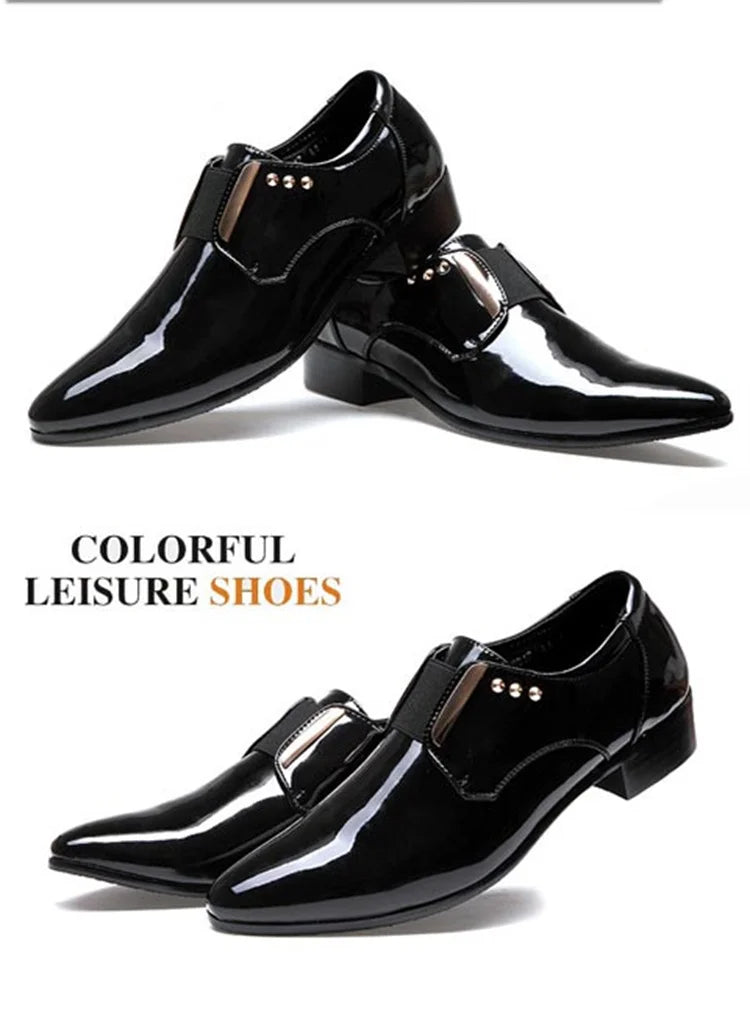 Mocasines Clásicos Hombre Charol | Punta Estrecha Sin Cordones Formales Negocios Boda