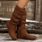 Botas de Media Pantorrilla Plisadas | Estilo Británico | Plataforma