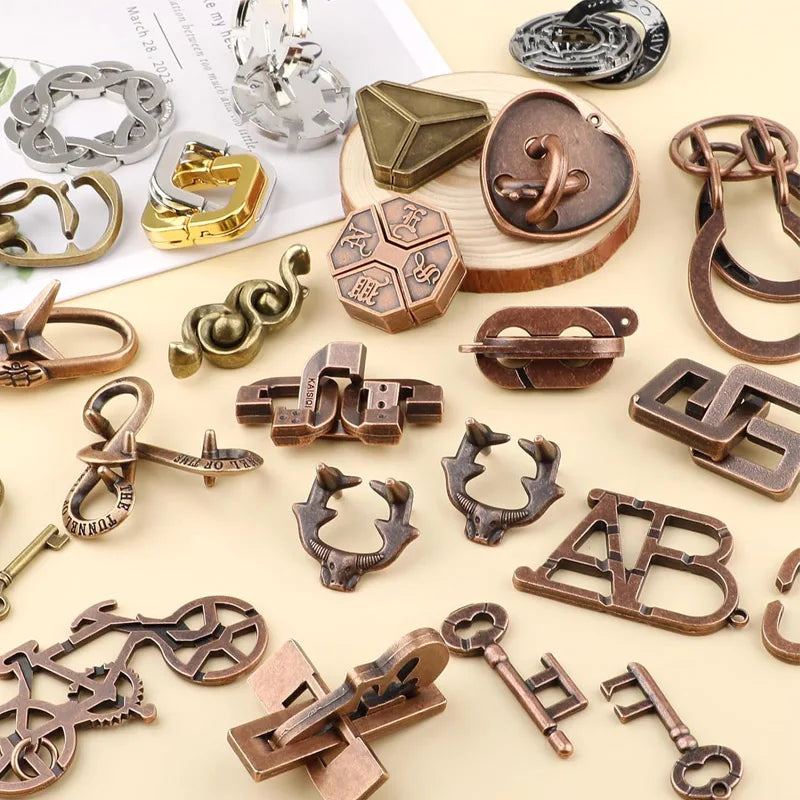 Rompecabezas de Metal para niños y adultos, juguetes educativos intelectuales, desbloqueo, prueba IQ, trucos de magia, regalos novedosos, 9 Uds.