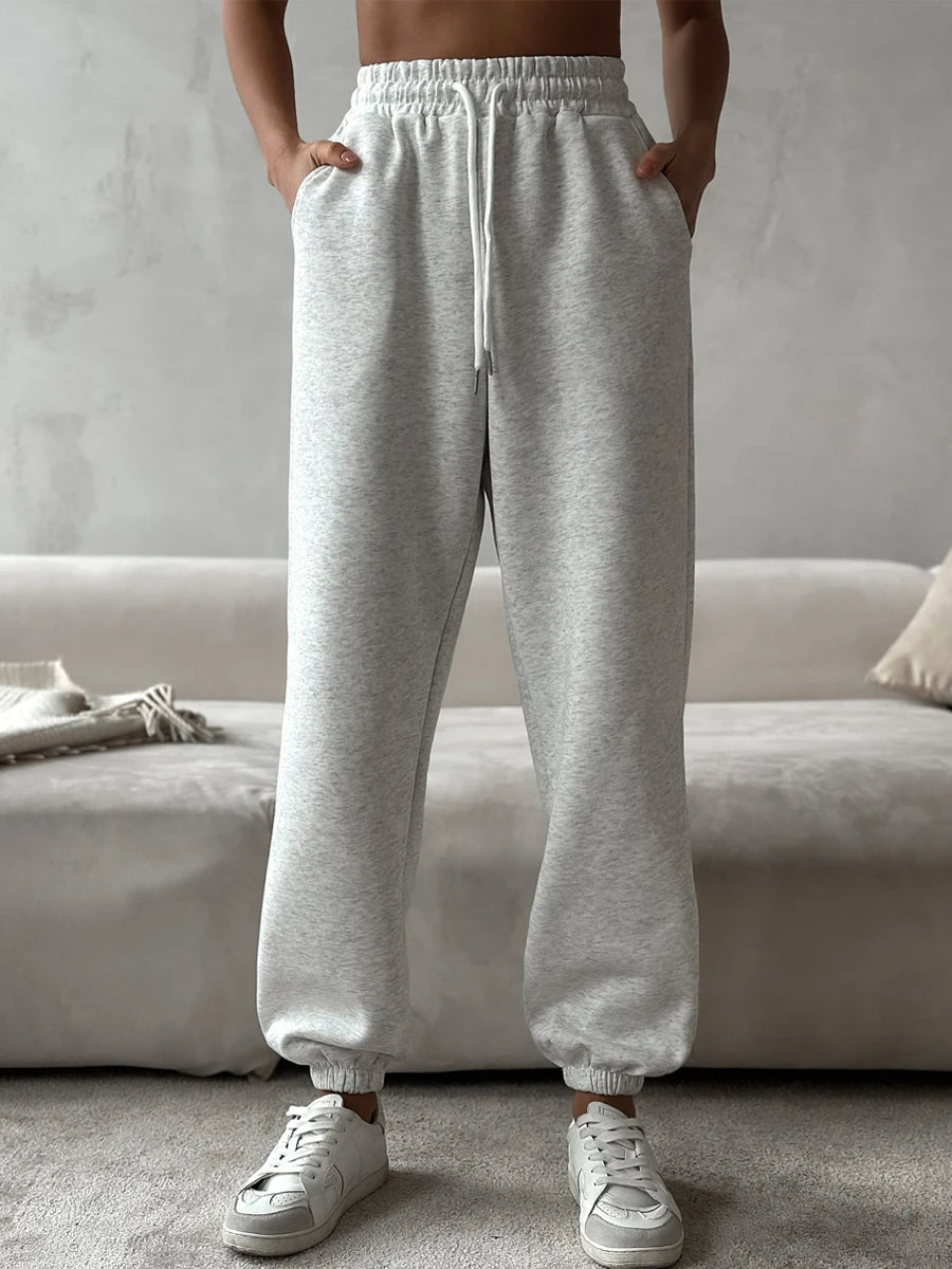 Pantalón Chándal 80% Algodón | Oversize Elástico | Cintura Alta Vintage | Gris y Blanco | Ticotrendy
