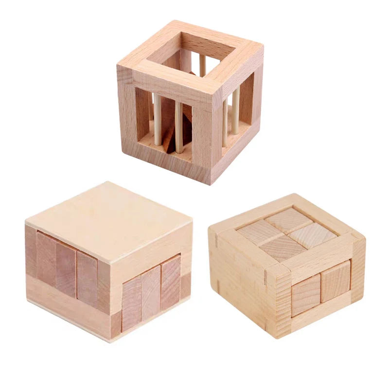 Juego de 3 uds. De rompecabezas de madera LuBan Lock, rompecabezas, juguetes de prueba IQ, juegos mentales educativos para adultos y niños, juego de enclavamiento desbloqueado