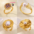 Anillo Ticotrendy Giratorio | Trébol Circón y Perlas | Acero Oro Boda 2025