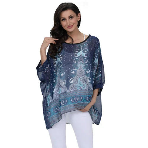 Vestido casual bohemio estilo chiffon disponible en tallas grandes 4XL 5XL 6XL vestido vintage floreado con cuello en O camiseta estilo long top