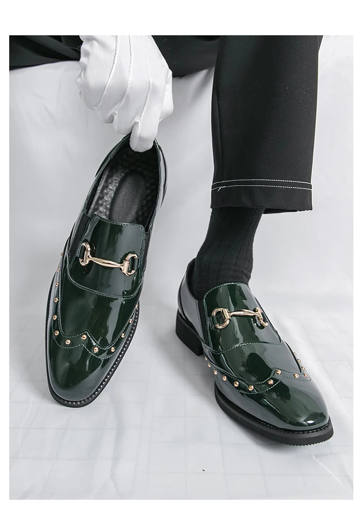 Zapatos Hombre Charol Elegantes Punta Puntiaguda Boda Sin Cordones | Diseño Liso