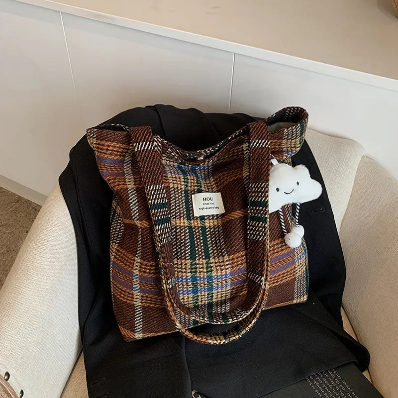 Bolso Hombro Vintage Mujer A Cuadros Gran Capacidad