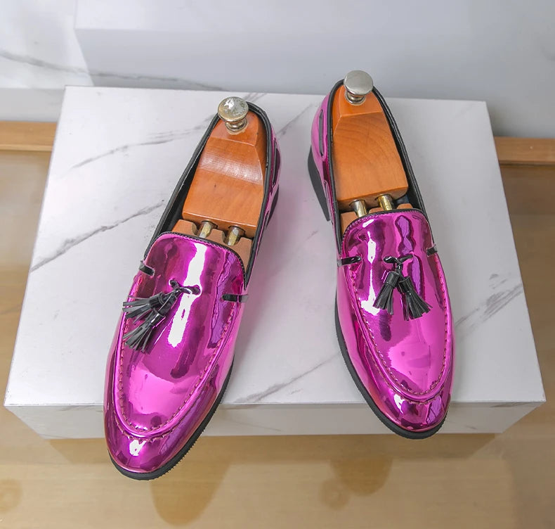Zapatos Hombre Charol Morados Lujo Boda Fiesta Punta Puntiaguda | Talla 47