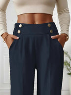 Pantalón Drapeado Elegante | Cintura Alta, Recto, Suelto y Color Sólido Verano 2025
