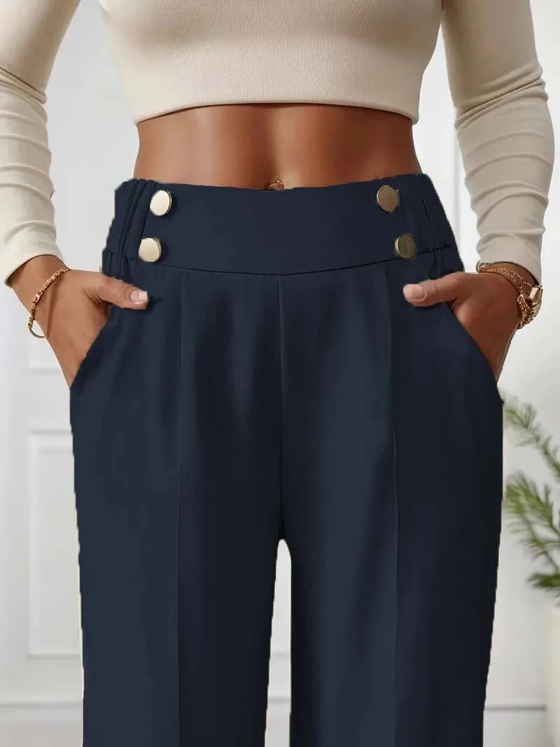 Pantalón Drapeado Elegante | Cintura Alta, Recto, Suelto y Color Sólido Verano 2025