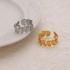 Anillo Ticotrendy Hojas Vintage | Acero Inox Impermeable | Estética Planta Boda