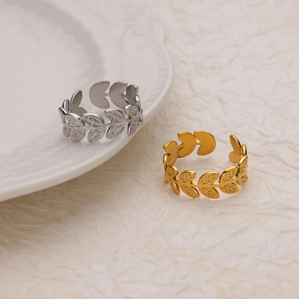 Anillo Ticotrendy Hojas Vintage | Acero Inox Impermeable | Estética Planta Boda