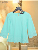 Blusa de Verano para Mujer | Encaje y Retazos Bordados | Cuello Redondo | Ticotrendy