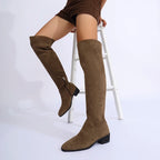 Botas Altas Sobre La Rodilla Tacón Grueso Moda Elegancia Tica