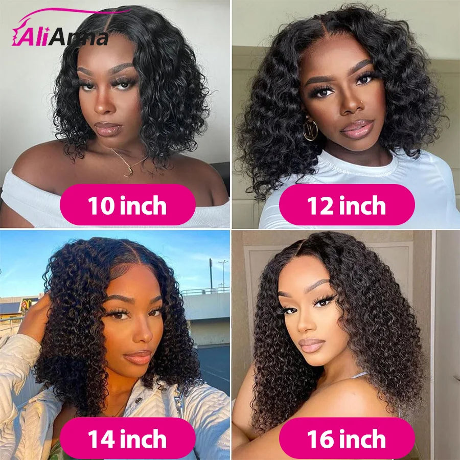 Pelucas sin pegamento con ondas de agua, pelucas de cabello humano Bob corto, pelucas de cabello humano rizado HD transparente, peluca con cierre de encaje 4x4 precortado