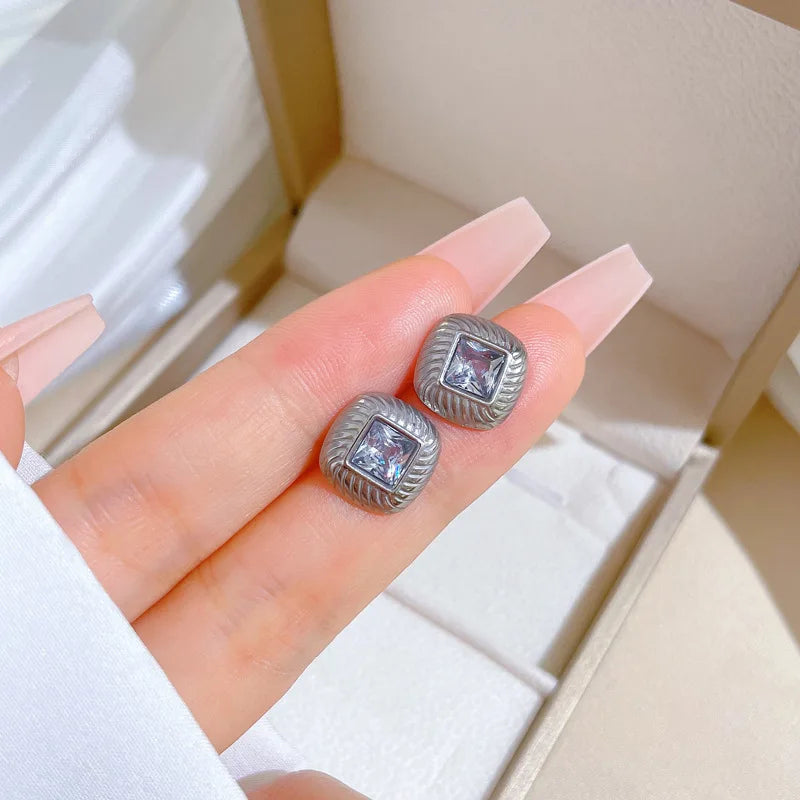 Pendientes cuadrados de circonita minimalistas de acero inoxidable para mujeres y hombres, pendientes geométricos simples de moda, accesorios de joyería