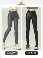 Leggings PU Cuero Invierno | Lana Fina Sexy Ajustado | Cintura Alta Elástico Cálido