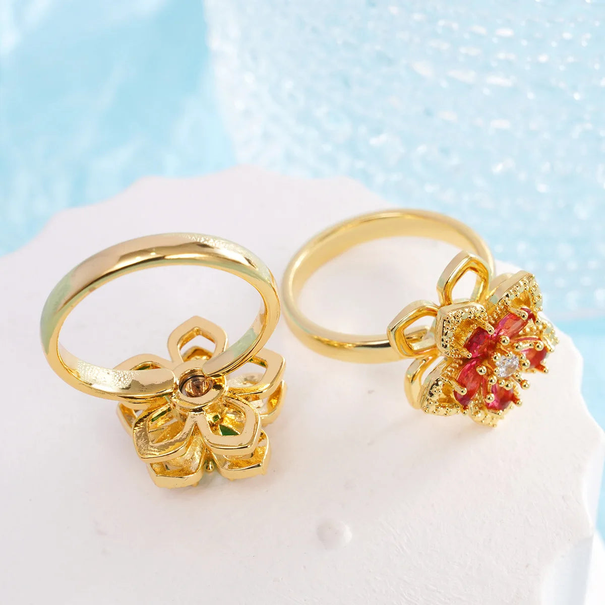 Anillos de cobre abiertos ajustables con circonita de flor giratoria Simple para mujeres y niñas, accesorios de fiesta diarios, regalos