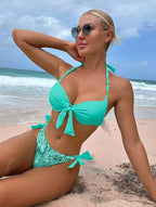 Bikini de Neón con Lazo Lateral y Estampado de Cachemira Push Up