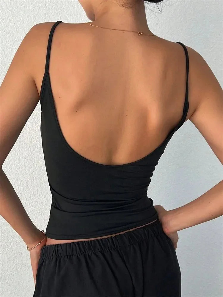 Top corto sin espalda para mujer, Top informal sin mangas de Color sólido, ropa de calle Y2K