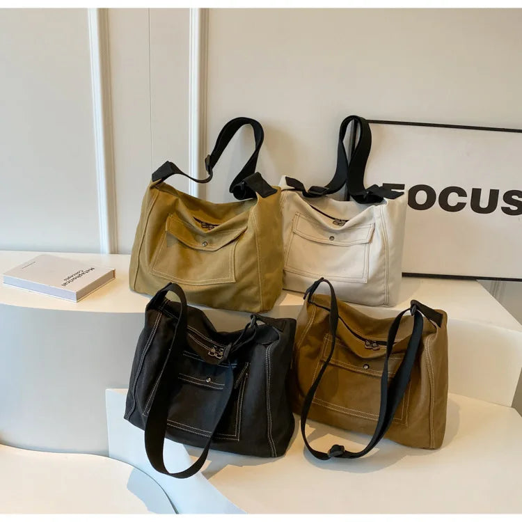 Bolso De Hombro Retro Mujer Lona Grande Casual Universitaria