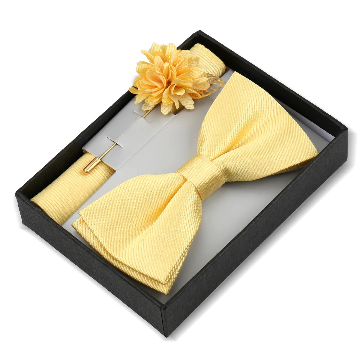 Set De Pajarita Broche Flor Pañuelo Accesorio De Traje Boda