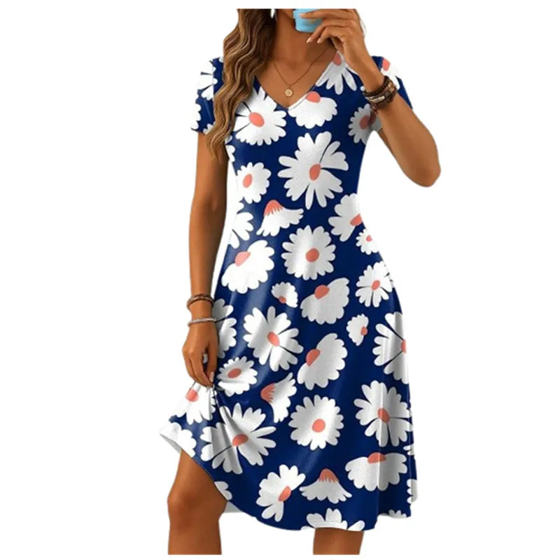 Vestido Corto con Estampado Floral 3D | Minivestido Elegante Vintage | Manga Corta para Verano | Tico Trendy