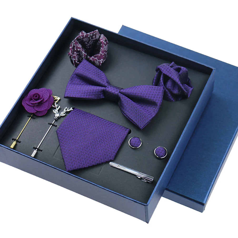 Set De Corbata Pajarita Pañuelo Gemelos Regalo Tico De Lujo