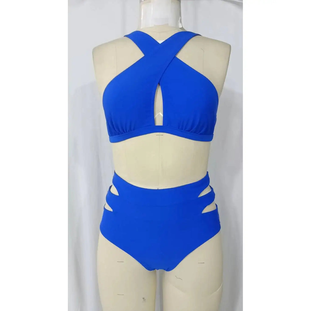 Conjunto de Bikini Halter de Color Sólido Cikini para Vacaciones y Playa