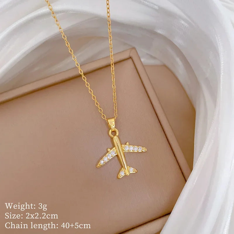 Collar Avión Circón Acero Inoxidable | Colgante Hip Hop | Joyería Unisex Regalo