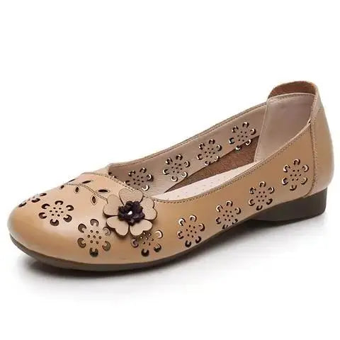 Mocasines de Cuero con Diseño Floral | Recortes Blancos | Planos | Informales