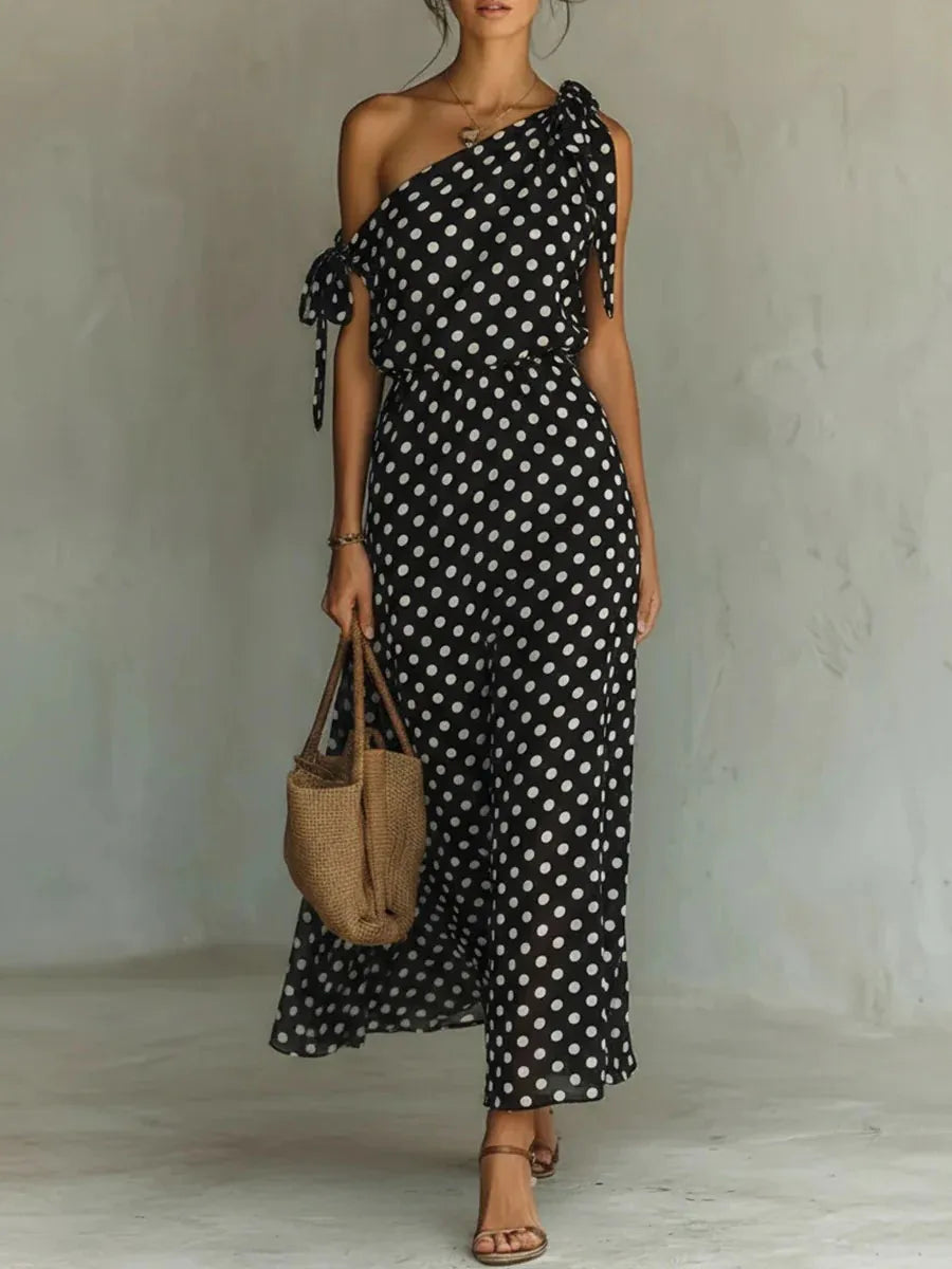 Vestido Midi Estampado Hombros Descubiertos