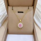 Collar Flor Circón Rosa ∣ Cadena Acero Inoxidable ∣ Lujo Simple Femenino