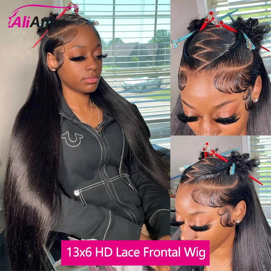 Peluca de encaje HD 100% Real, peluca Frontal de encaje de cabello humano 13x6, pelucas de cabello humano liso de 30 pulgadas, peluca de cabello humano Frontal de encaje brasileño 13X4