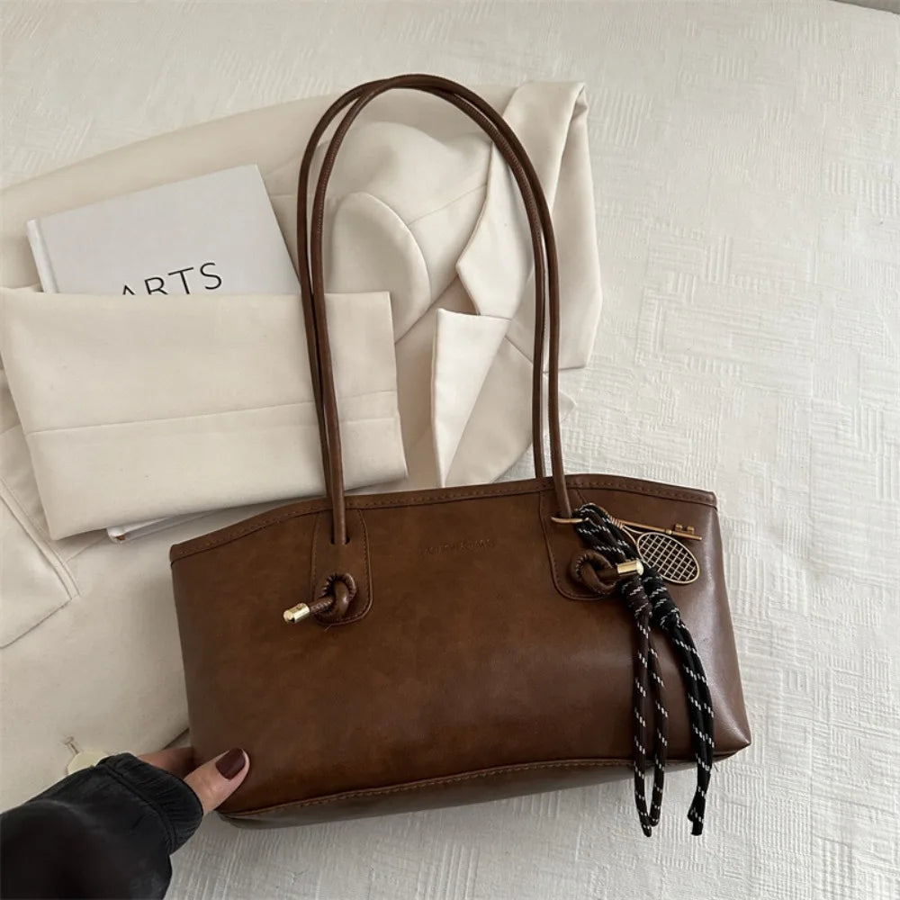 Y2K-Bolso de hombro de trabajo de gran capacidad para mujer, bolsos sencillos de Color sólido, bolso de mano de cuero PU