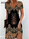 Vestido Veraniego Informal para Mujer | Estampado Floral Bohemio | Cuello V y Manga Corta | Tico Trendy