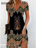Vestido Veraniego Informal para Mujer | Estampado Floral Bohemio | Cuello V y Manga Corta | Tico Trendy