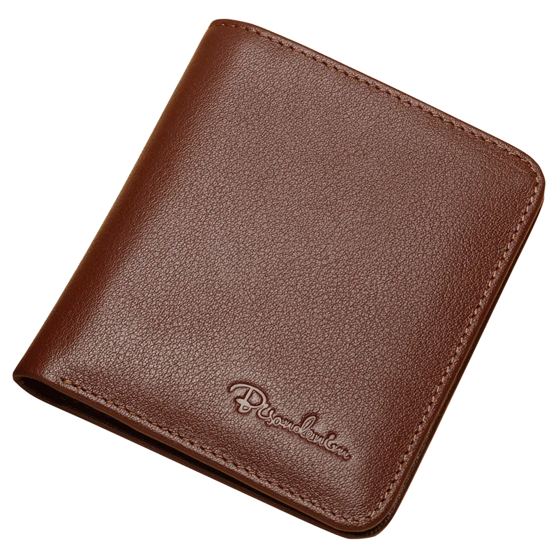 BISON DENIM-billeteras de cuero genuino para hombre, monedero Vintage para negocios, tarjetero, piel de vaca corta fina, Mini monederos, 2024