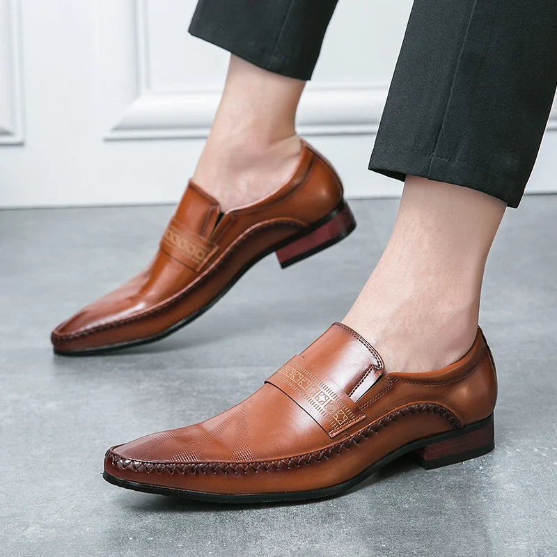 Mocasines Retro Hombre Cuero Marrón | Clásicos Punta Puntiaguda Sin Cordones Daily