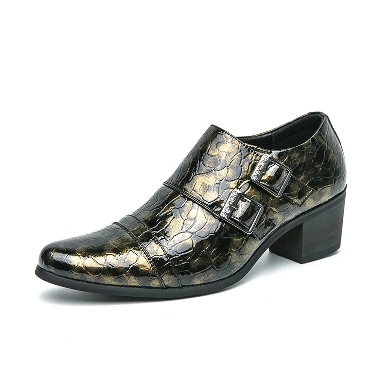 Zapatos Vestir Hombre Ticotrendy Piel Dividida Retro Punta Puntiaguda Boda | Con Hebilla