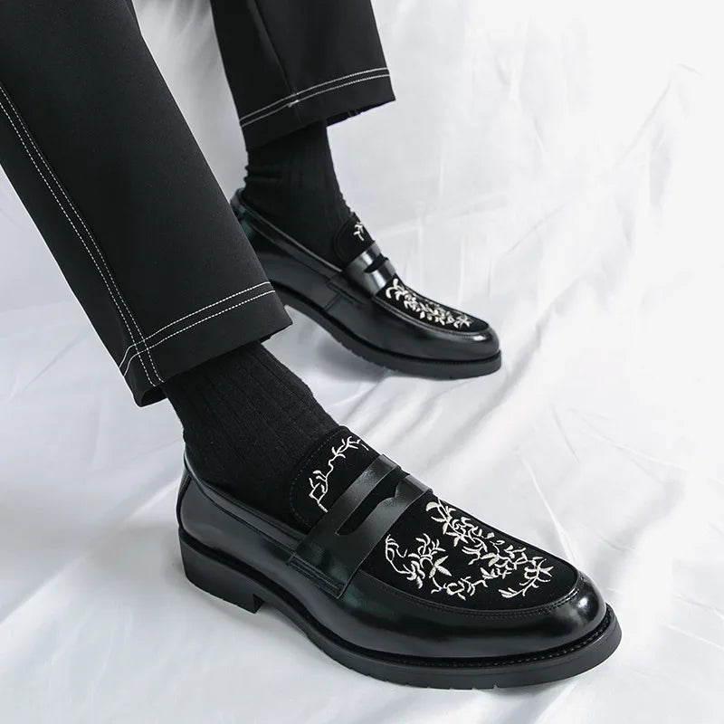 Mocasines Lujo Hombre Punta Redonda Cuero PU Formales Negocios | Sin Cordones