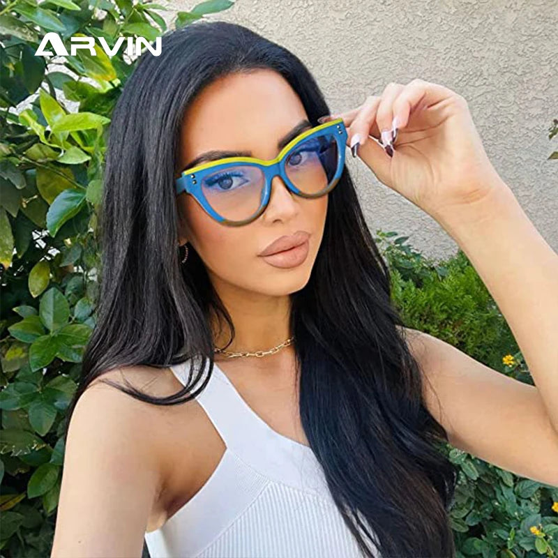 Montura Gafas Ojo Gato Colores Contrastados Vintage | Antirayos Azules Ordenador Plástico Moda