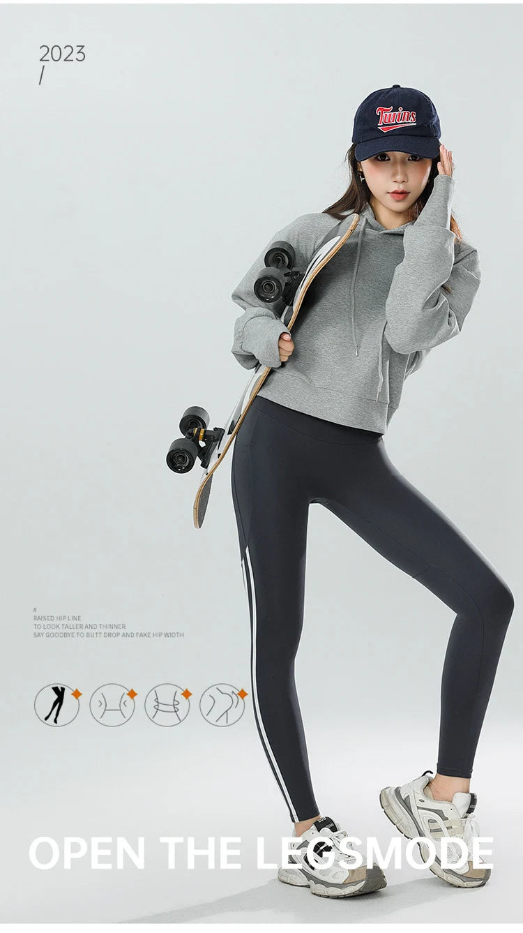 Mallas Piel Tiburón Raya Bolsillo | Cintura Alta Ajustado Fitness | Yoga Ciclismo Correr Otoño | Ticotrendy