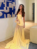 Vestido Patchwork Transparente 2025 | Plisado sin Tirantes | Espalda Descubierta | Banquete