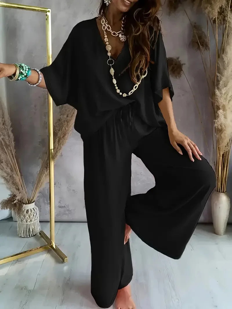 Ticotrendy: Conjunto Elegante de Pantalón y Top Sin Mangas | Color Sólido Verano 2025