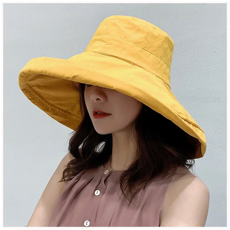 Sombrero con forma de cubo para mujer, sombrero de pescador panameño para las cuatro estaciones, ala grande, doble cara, Color sólido, visera, primavera y verano, 2025