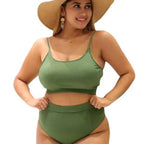 Bikini de Dos Piezas Talla Grande - Color Sólido y Estilo Sexy para Playa